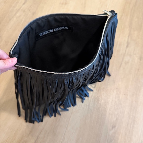 LIKE NEW - Bergdorf Goodman Leather Fringe Evening Clutch Bag - Picture 6 of 10